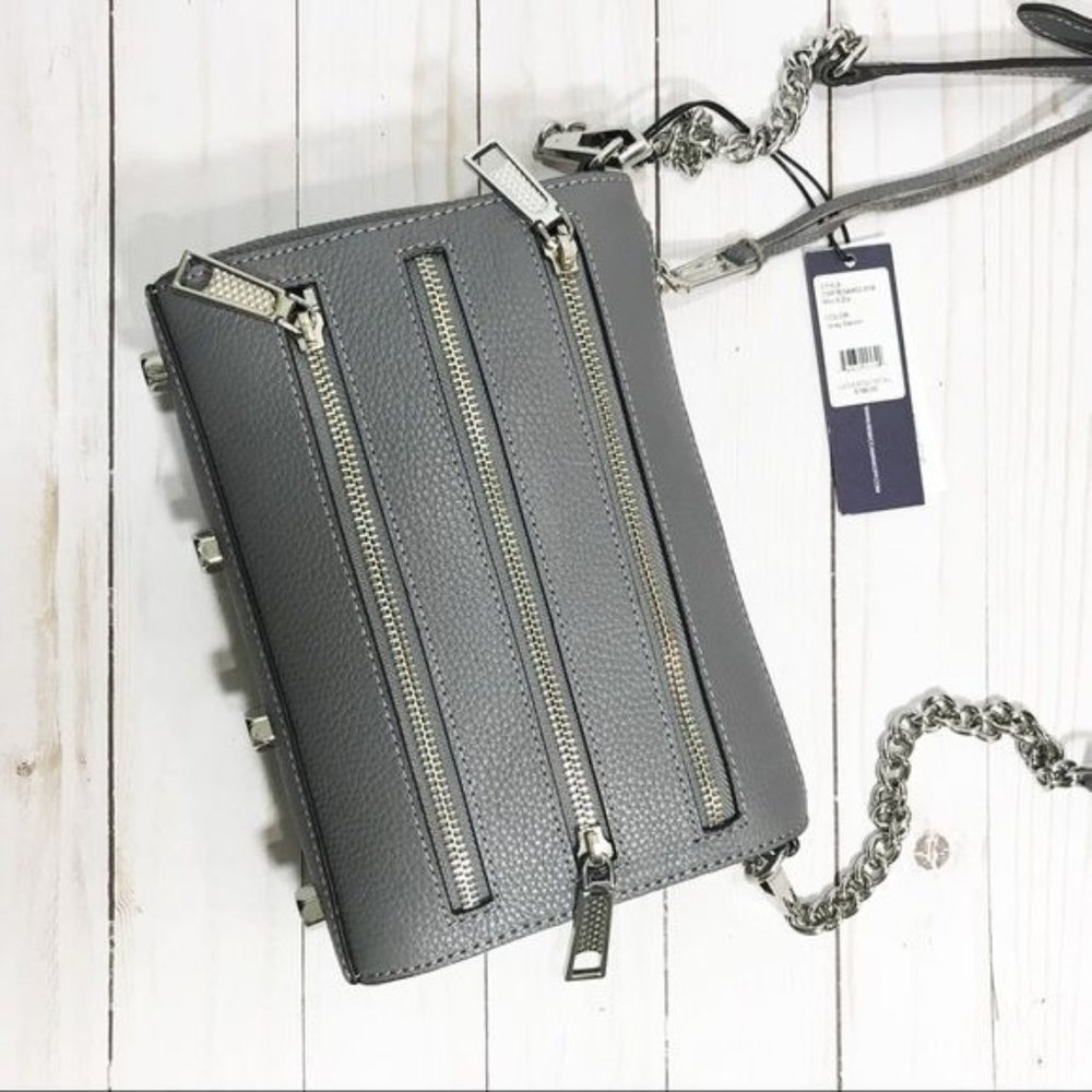 REBECCA MINKOFF Grained Leather Crossbody Bag in Gray
